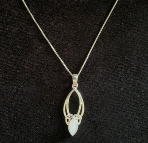 Handcast 925 Sterling Silver Celtic Knot Moonstone Pendant + Free Chain