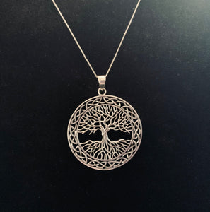 925 Sterling Silver Celtic Tree of Life Pendant Necklace + Free Chain
