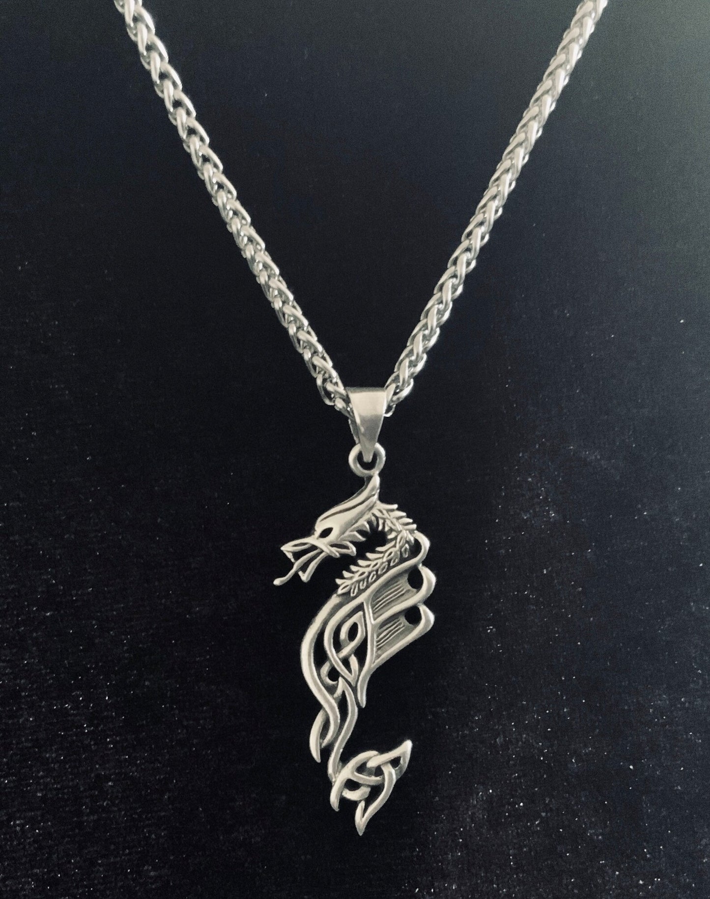 Large Handcast 925 Sterling Silver Celtic Dragon Pendant Necklace + Free Chain