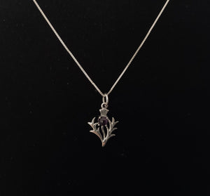 925 Sterling Silver Scottish Thistle Flower Amethyst Pendant + Free Chain