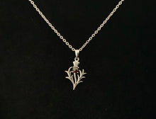 925 Sterling Silver Scottish Thistle Flower Garnet Pendant + Free Chain