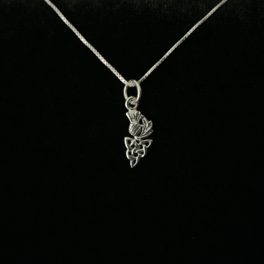 925 Sterling Silver Scottish Thistle Flower Charm Pendant + Free Chain