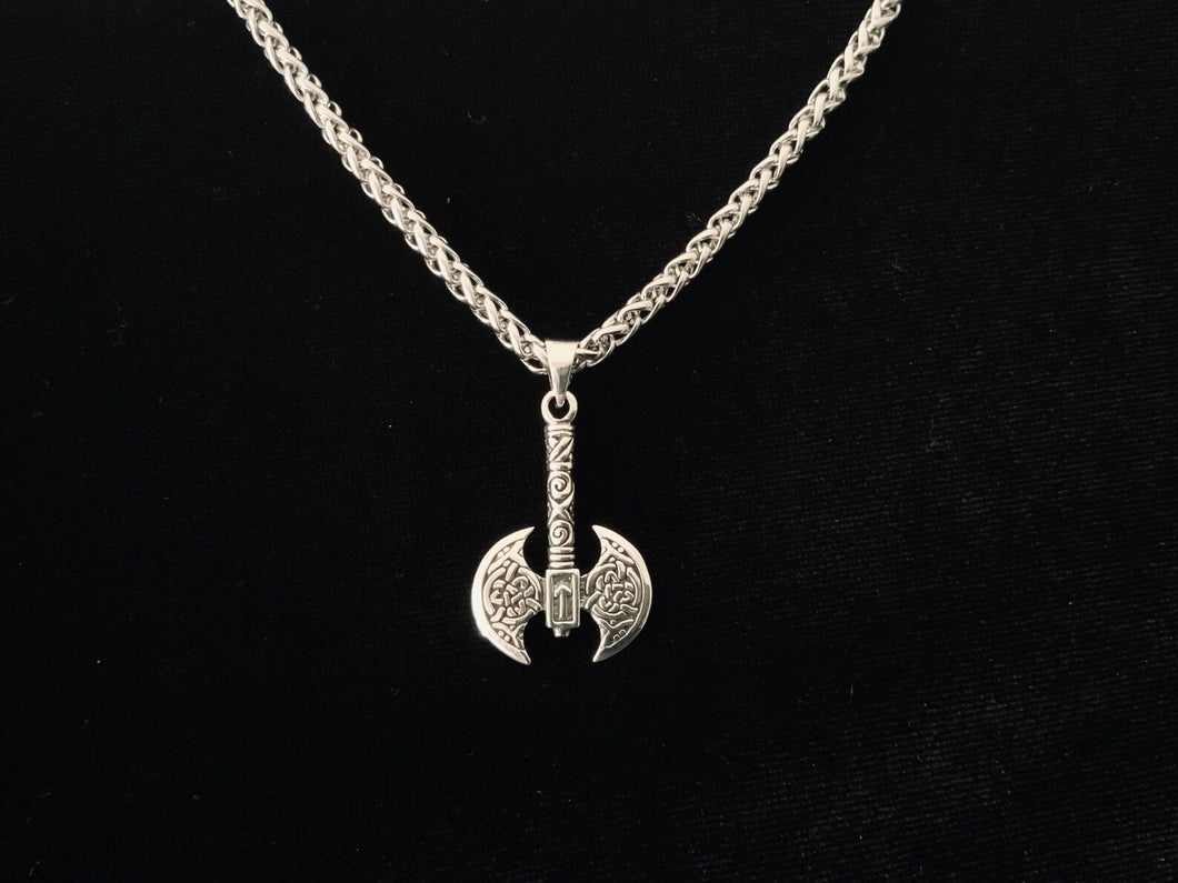 Large Handcast 925 Sterling Silver Viking Norse Battle Axe Pendant + Free Chain