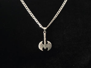 Large Handcast 925 Sterling Silver Viking Norse Battle Axe Pendant + Free Chain