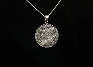 Handcast 925 Sterling Silver Norse Viking Celtic Raven Hugin and Munin Valknut Rune Alphabet Pendant Necklace