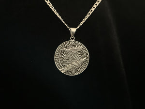 Handcast 925 Sterling Silver Norse Viking Celtic Raven Hugin and Munin Valknut Rune Alphabet Pendant Necklace
