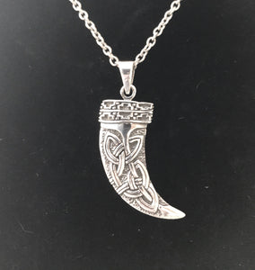 925 Sterling Silver Double Sided Viking Celtic Horn Pendant Necklace + Free Chain