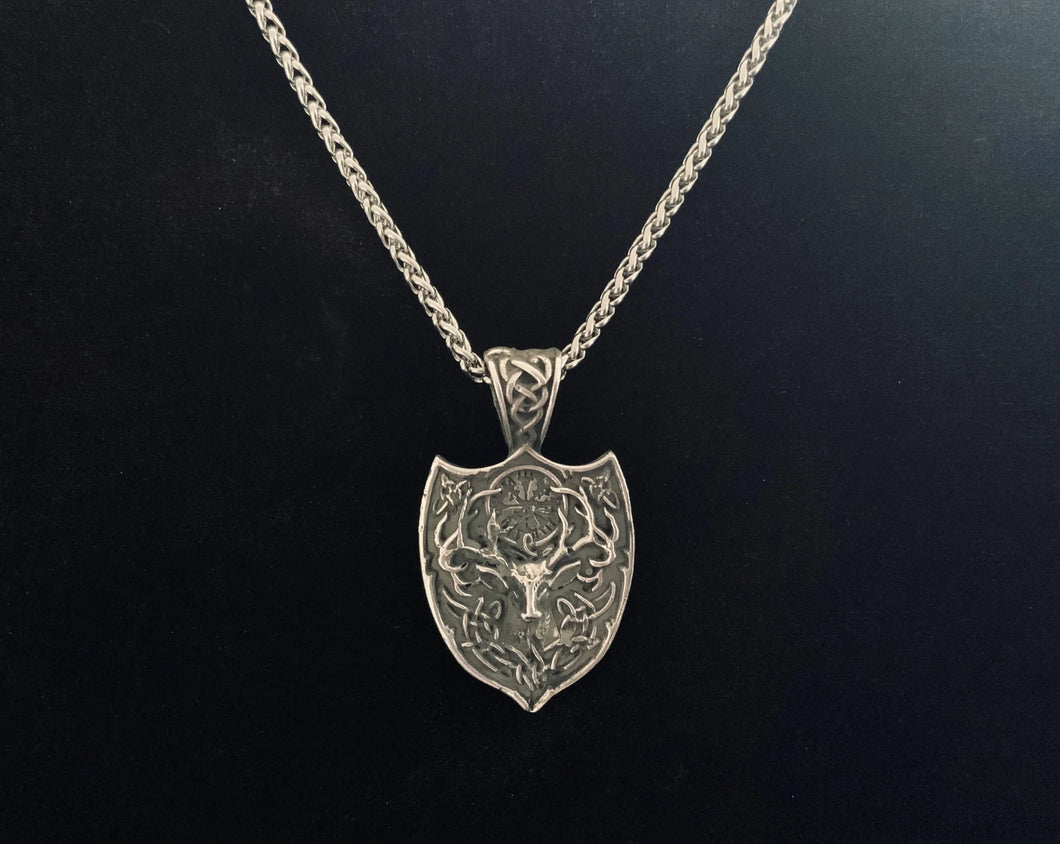 Handcast 925 Sterling Silver Celtic Stag Deer Pendant + Free Chain