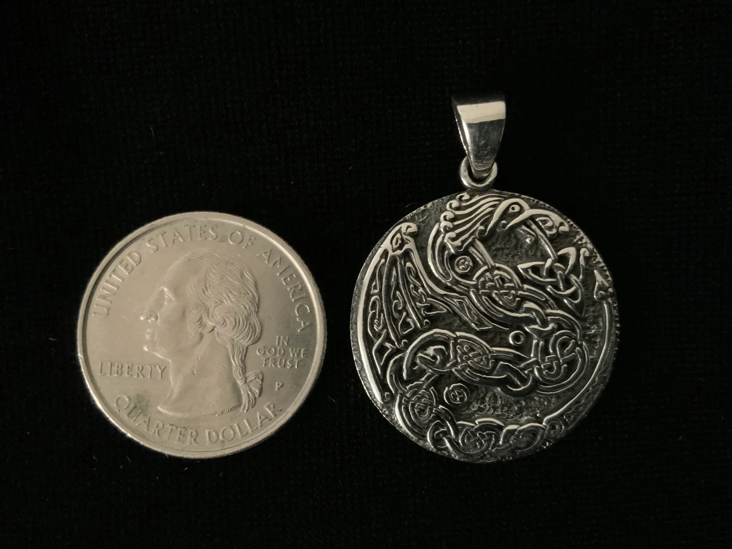 Large 925 Sterling Silver Celtic Dragon Necklace