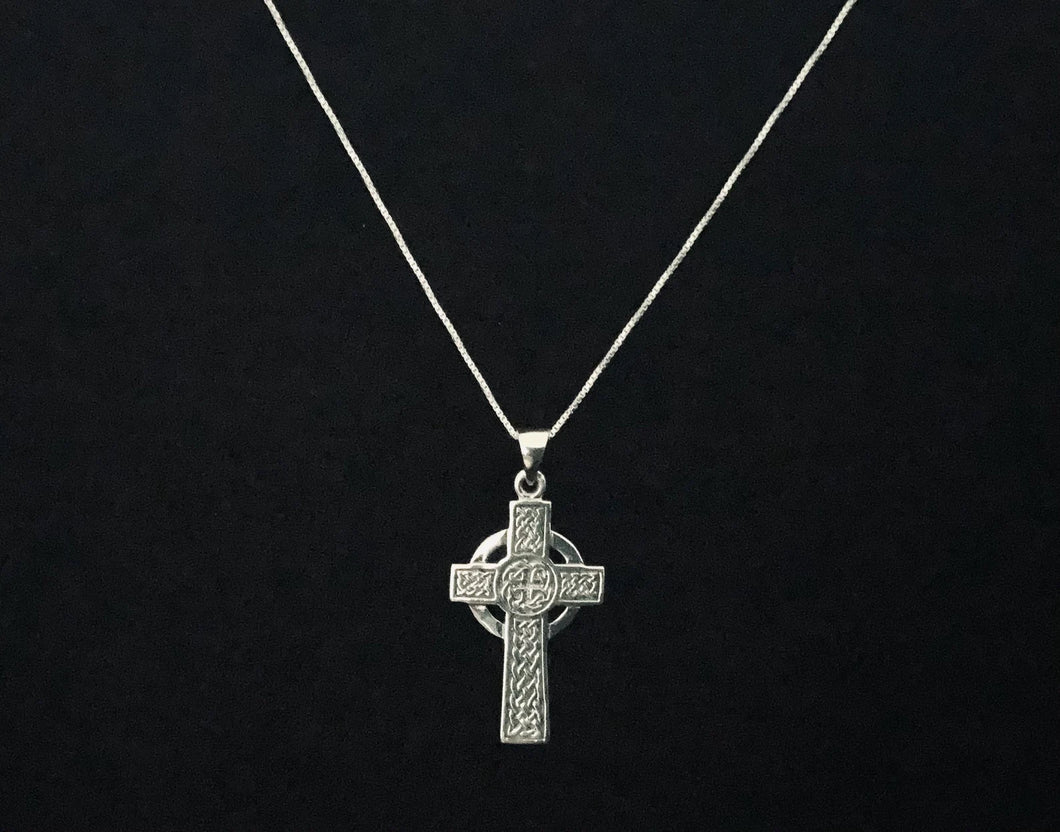 925 Sterling Silver Celtic Cross Pendant Necklace + Free Chain