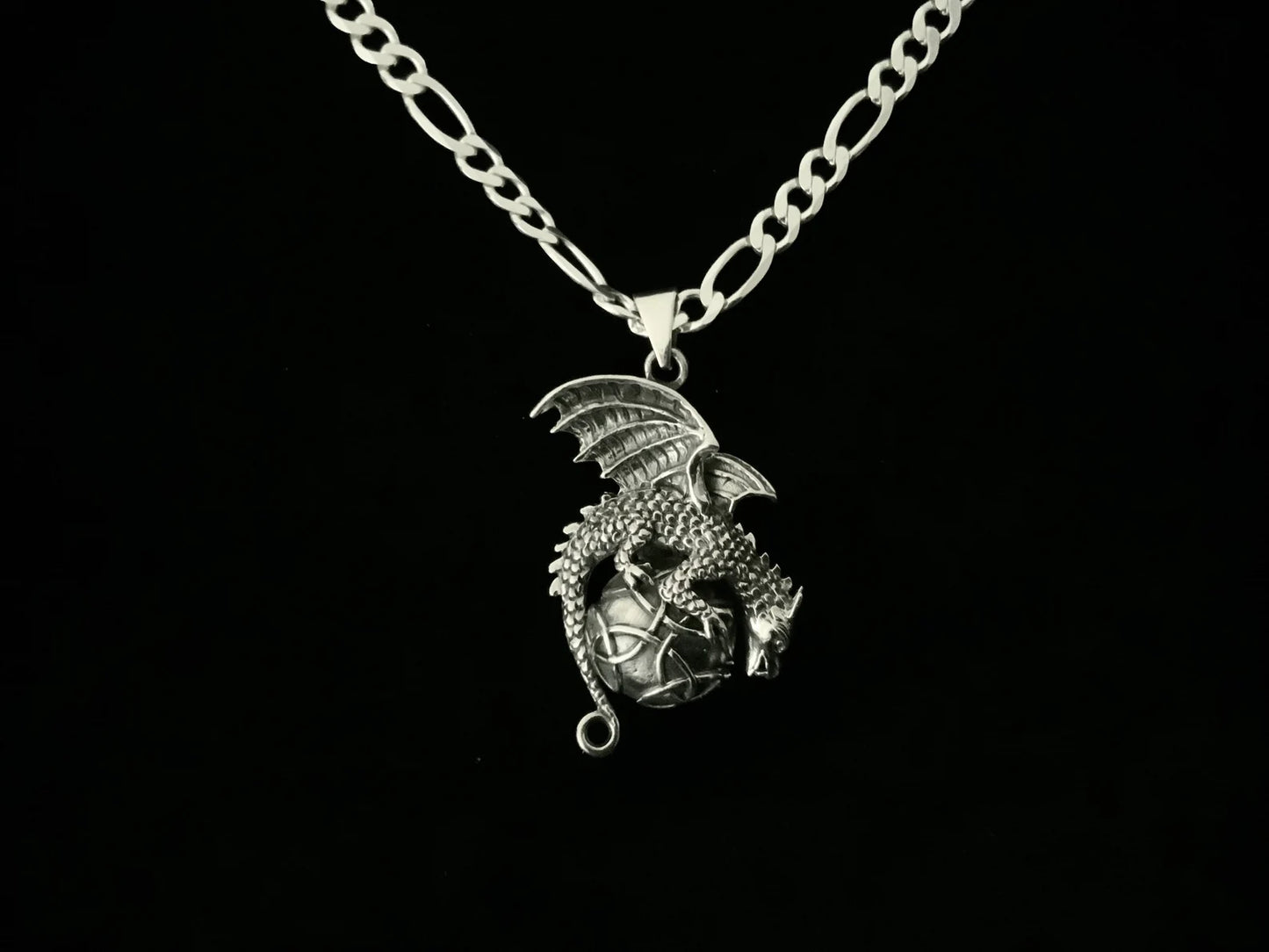 Large 925 Sterling Silver Celtic Dragon w/ Trinity Necklace