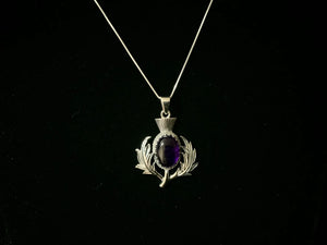 Large 925 Sterling Silver Scottish Thistle Flower Amethyst Pendant + Free Chain