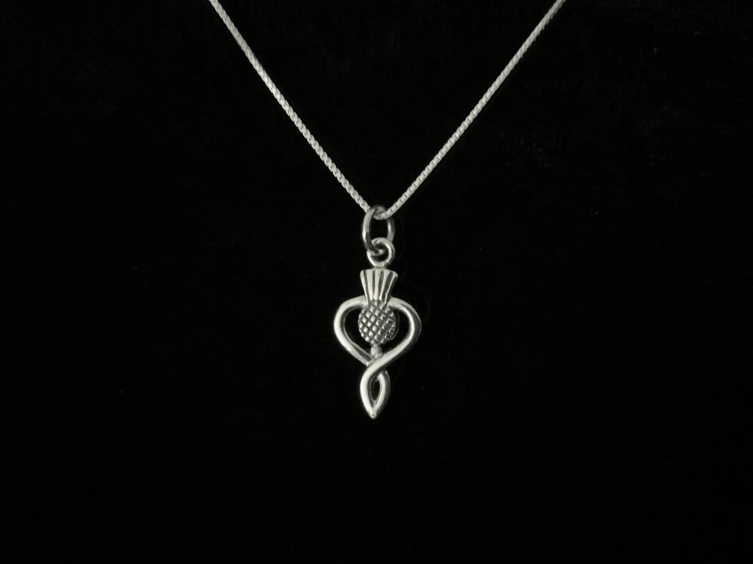 925 Sterling Silver Scottish Thistle Flower Charm Pendant + Free Chain