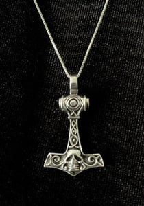 Large Handcast 925 Sterling Silver Norse Viking Thor's Thors Hammer Mjolnir Skull Pendant + Free Chain