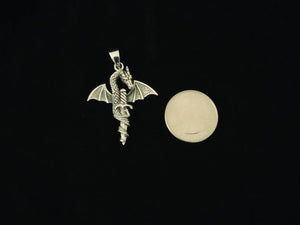 Large 925 Sterling Silver Medieval Dragon Necklace