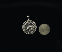 Handcast 925 Sterling Silver Celtic Wolf Pendant accented with Runic Alphabet+ Free Chain Necklace