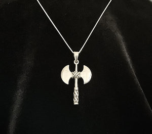 Large Handcast Double-Sided  925 Sterling Silver Norse Viking Battle Axe Pendant + Free Chain