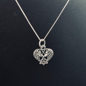 Handcast 925 Sterling Silver Celtic Wolf Heart Pendant accented w/ Celtic Trinity Triquetra Knot + Free Chain Necklace