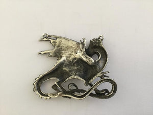 Large Handcast 925 Sterling Silver Heavy Medieval Dragon Pendant Necklace