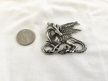 Large Handcast 925 Sterling Silver Heavy Medieval Dragon Pendant Necklace