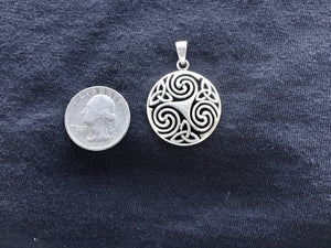 Large Handcast 925 Sterling Silver Celtic Triskele Triple Spiral Triskelion Pendant Necklace + Free Chain