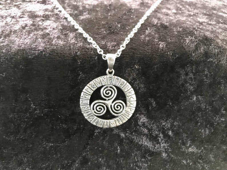 Sterling Silver Triskelion Necklace, Celtic Spiral Necklace