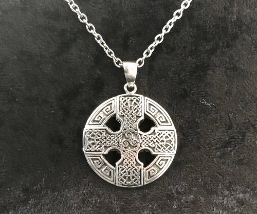 Handcast 925 Sterling Silver Equal Sided Celtic Cross Triskele Triple Spiral Triskelion Pendant Necklace + Free Chain