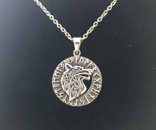 Handcast 925 Sterling Silver Celtic Wolf Pendant accented with Runic Alphabet+ Free Chain Necklace