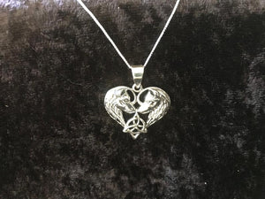 Handcast 925 Sterling Silver Celtic Wolf Heart Pendant accented w/ Celtic Trinity Triquetra Knot + Free Chain Necklace