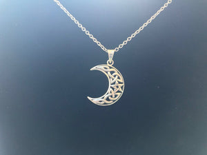 Handcast 925 Sterling Silver Irish Celtic Crescent Moon Pendant + Free Chain Necklace