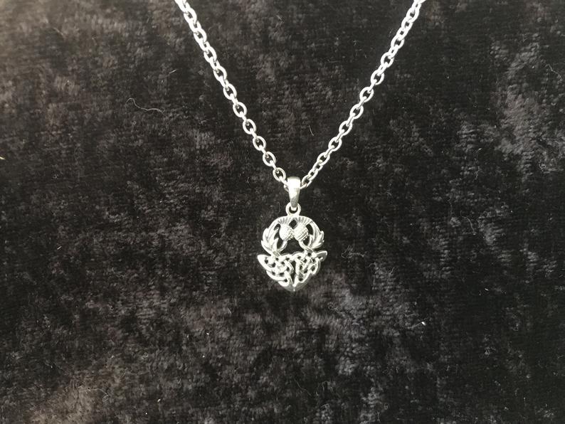 Handcast 925 Sterling Silver Scottish Double Thistle Flower Pendant + Free Chain