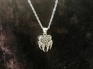 Handcast 925 Sterling Silver Celtic Viking Wolf Claw Paw Pendant with Celtic Knot Designs + Free Chain Necklace