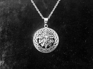 Handcast 925 Sterling Silver Celtic Green Man Pendant with Celtic Knot Designs + Free Chain