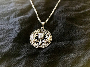 Large Handcast 925 Sterling Silver Scottish Thistle Flower Pendant + Free Chain