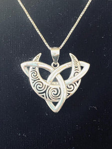 Handcast 925 Sterling Silver Irish Celtic Triquetra Trinity Knot Crescent Moon Pendant + Free Chain Necklace