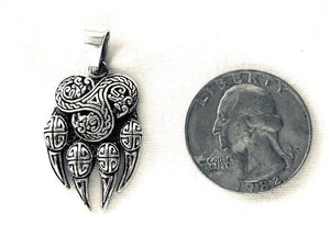 Handcast 925 Sterling Silver Celtic Viking Wolf Claw Paw Pendant with Celtic Knot Designs + Free Chain Necklace