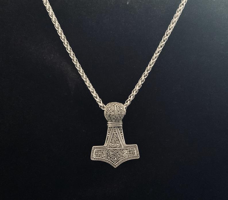 Large Handcast 925 Sterling Silver Norse Viking Thor's Thors Hammer Mjolnir Pendant + Free Chain