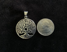 Large Handcast 925 Sterling Silver Irish Celtic Triquetra Trinity Knot Tree of Life Pendant + Free Chain Necklace