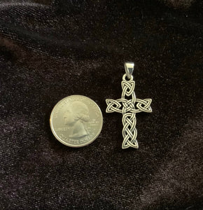 Handcast 925 Sterling Silver Celtic Braided Knot Cross Pendant Necklace + Free Chain