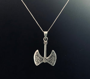 Handcast 925 Sterling Silver Celtic Viking Norse Battle Axe Pendant Necklace + Free Chain