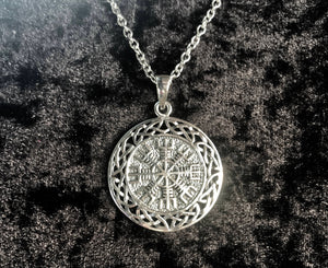 Handcast 925 Sterling Silver Norse Viking Helm of Awe w/ Celtic Weave Pendant Necklace + Free Chain