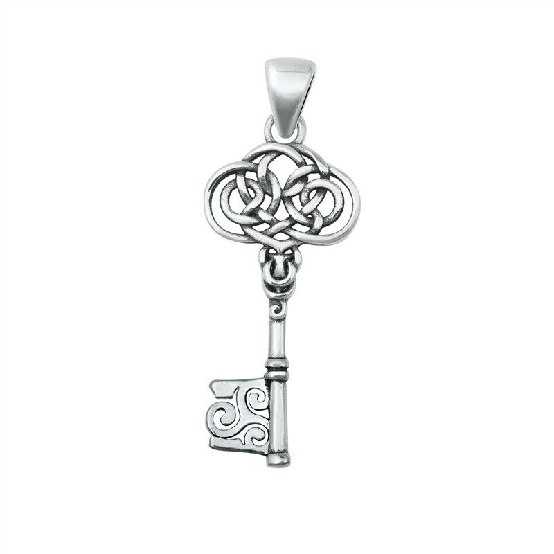 925 Sterling Silver Celtic Knot Work Key Pendant FREE Chain