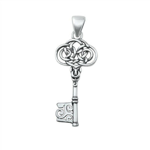 925 Sterling Silver Celtic Knot Work Key Pendant FREE Chain