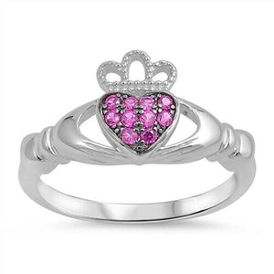 Sterling Silver Irish Claddagh Ring w/ Ruby CZ Size 4-10