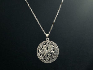 Handcast Large 925 Sterling Silver Welsh Dragon Necklace