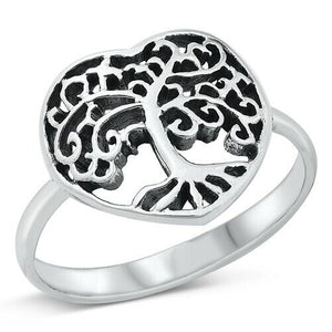 925 Sterling Silver Tree of Life Heart Ring Band Size 5-10