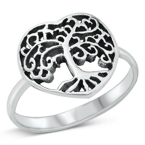 925 Sterling Silver Tree of Life Heart Ring Band Size 5-10