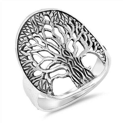 Large 925 Sterling Silver Tree of Life Ring Band Size 5-10