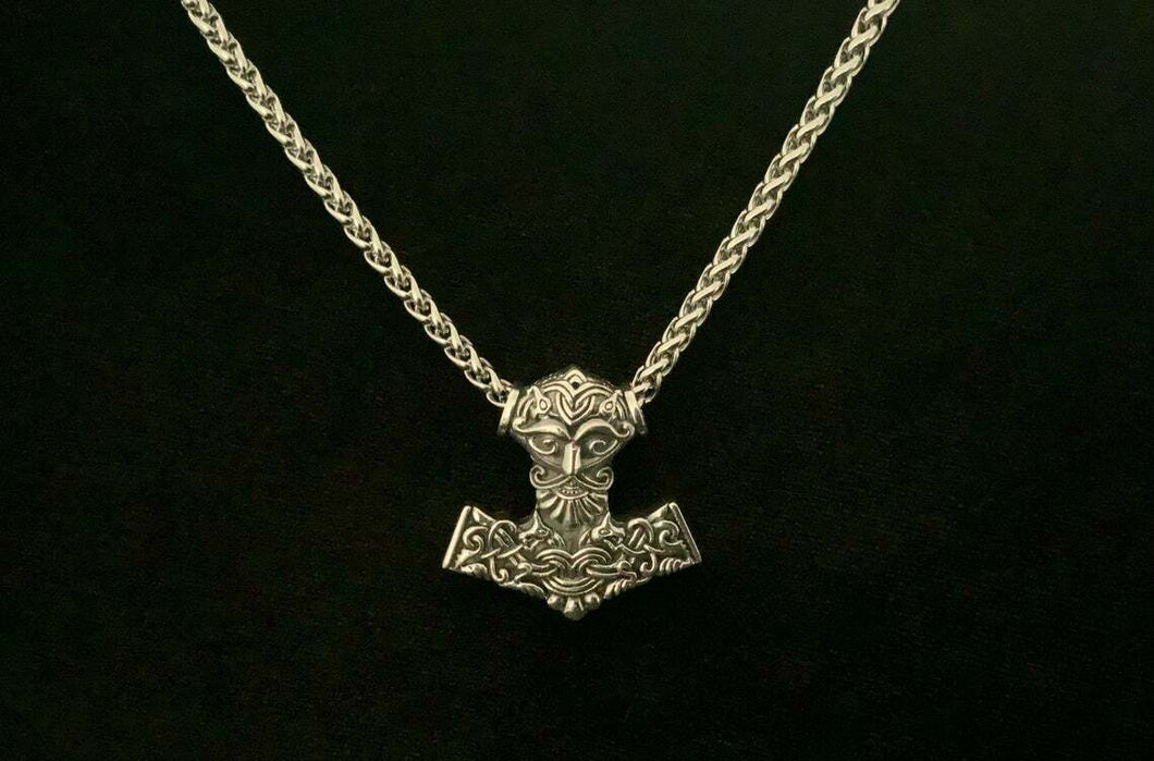 Large Handcast 925 Sterling Silver Norse Viking Thor's Thors Hammer Mjolnir Odin Pendant + Free Chain