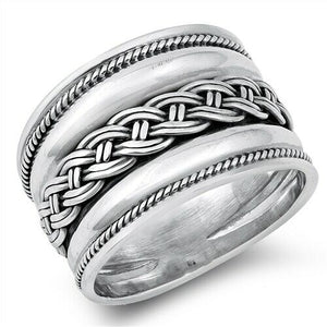 Large 925 Sterling Silver Bali Style Band Ring w/ Celtic Weave Size 6-12